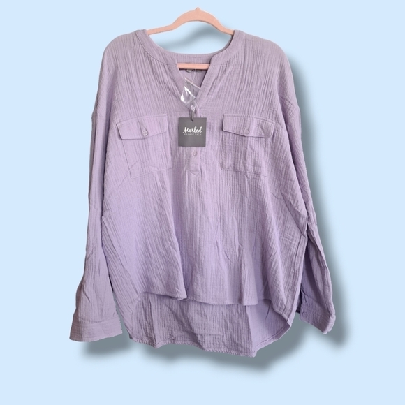 NWT Marled Essencials Boho Cotton High Low Top in Lilac Size XL 💜 - Picture 2 of 6
